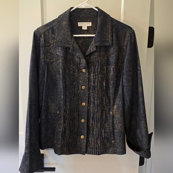 Coldwater Creek Denim Jacket Dark Blue And Bronze SZ 16 Great Condition - Picture 1 of 9